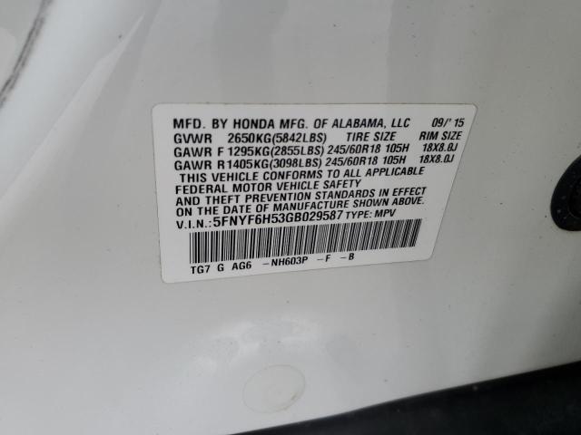 2016 Honda Pilot Exl VIN: 5FNYF6H53GB029587 Lot: 59794904