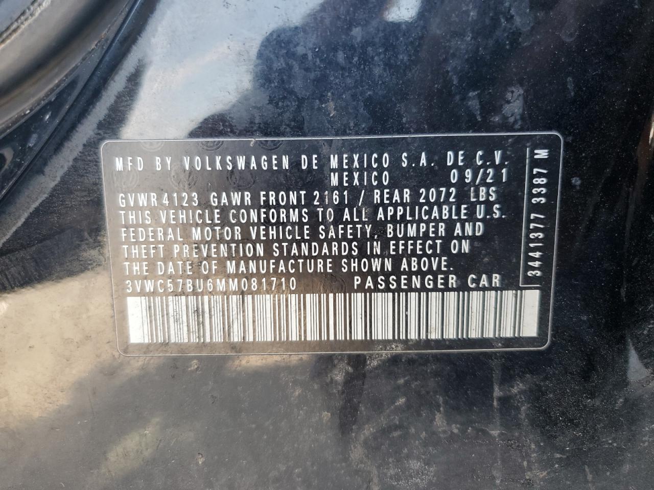 3VWC57BU6MM081710 2021 Volkswagen Jetta S