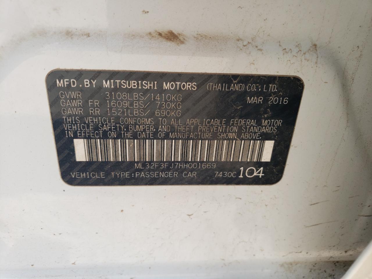 ML32F3FJ7HH001669 2017 Mitsubishi Mirage G4 Es