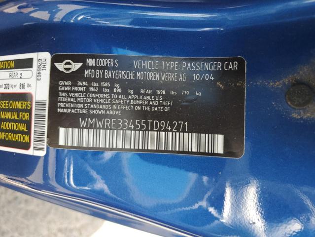 2005 Mini Cooper S VIN: WMWRE33455TD94271 Lot: 58093534