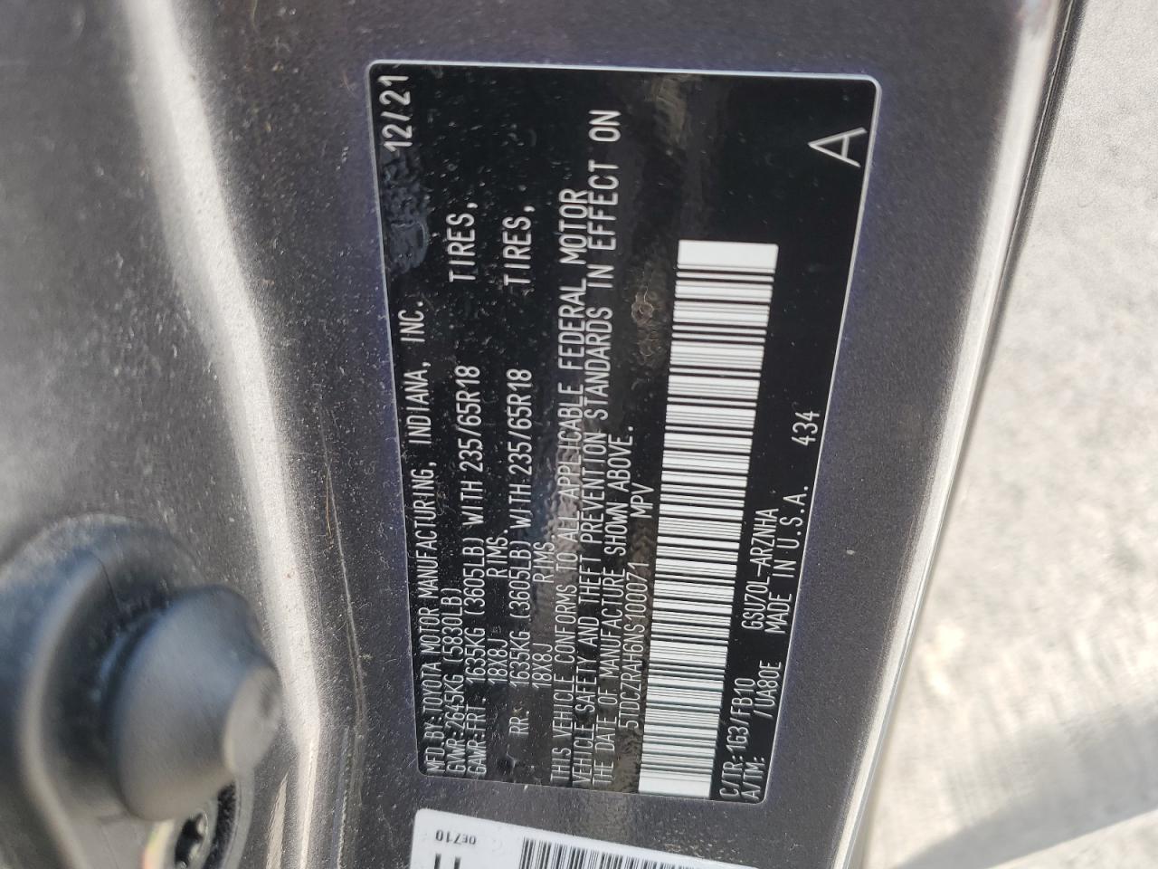 5TDCZRAH6NS100071 2022 Toyota Highlander L