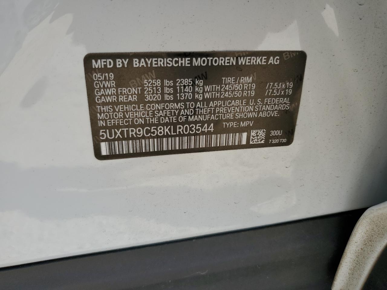 5UXTR9C58KLR03544 2019 BMW X3 xDrive30I