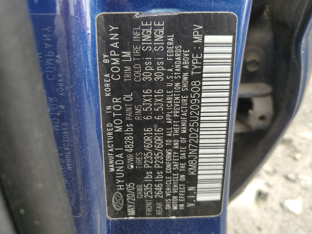 KM8JN72D25U209508 2005 Hyundai Tucson Gls