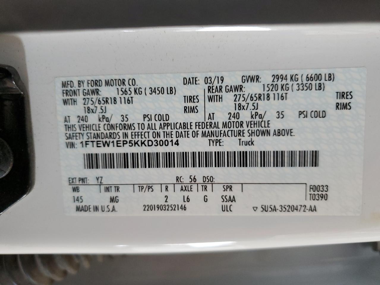 1FTEW1EP5KKD30014 2019 Ford F150 Supercrew