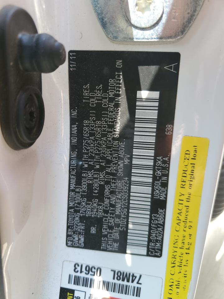 5TDZY5G12CS039234 2012 Toyota Sequoia Sr5