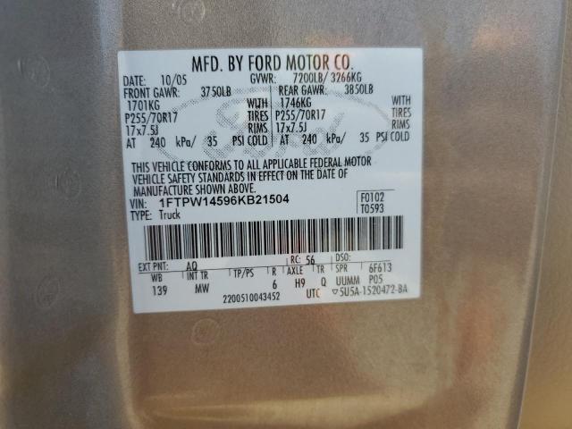 2006 Ford F150 Supercrew VIN: 1FTPW14596KB21504 Lot: 58915034