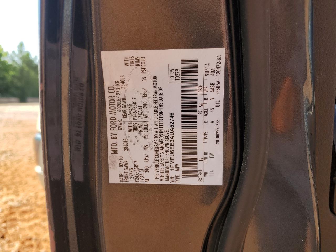 1FMEU6EE3AUA52746 2010 Ford Explorer Eddie Bauer