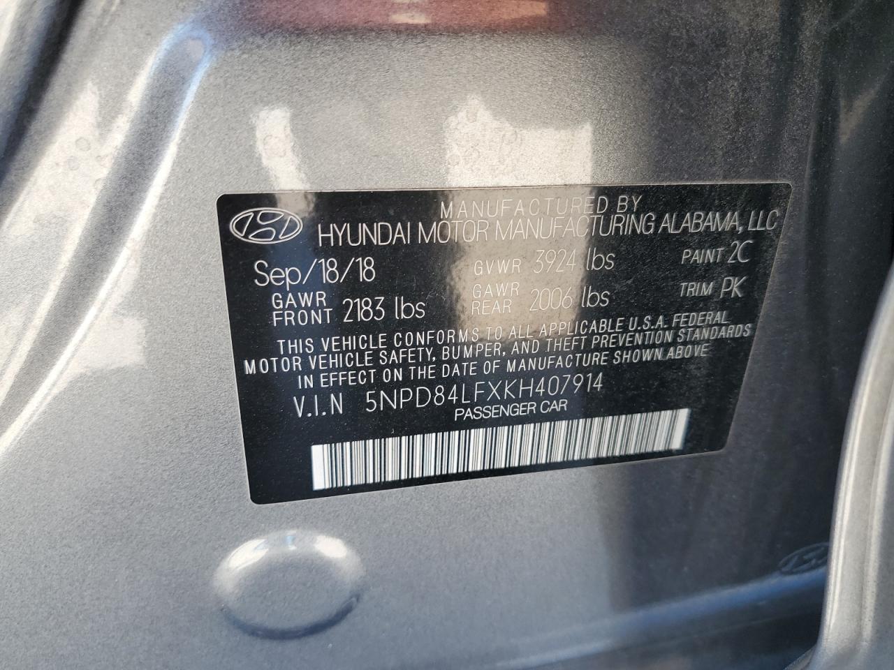 5NPD84LFXKH407914 2019 Hyundai Elantra Sel