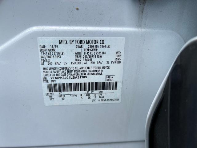 2020 Ford Edge Sel VIN: 2FMPK3J91LBA31389 Lot: 61287264