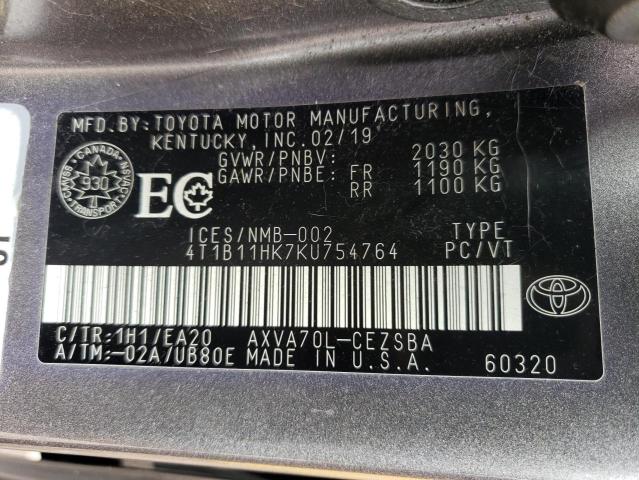 2019 TOYOTA CAMRY L - 4T1B11HK7KU754764