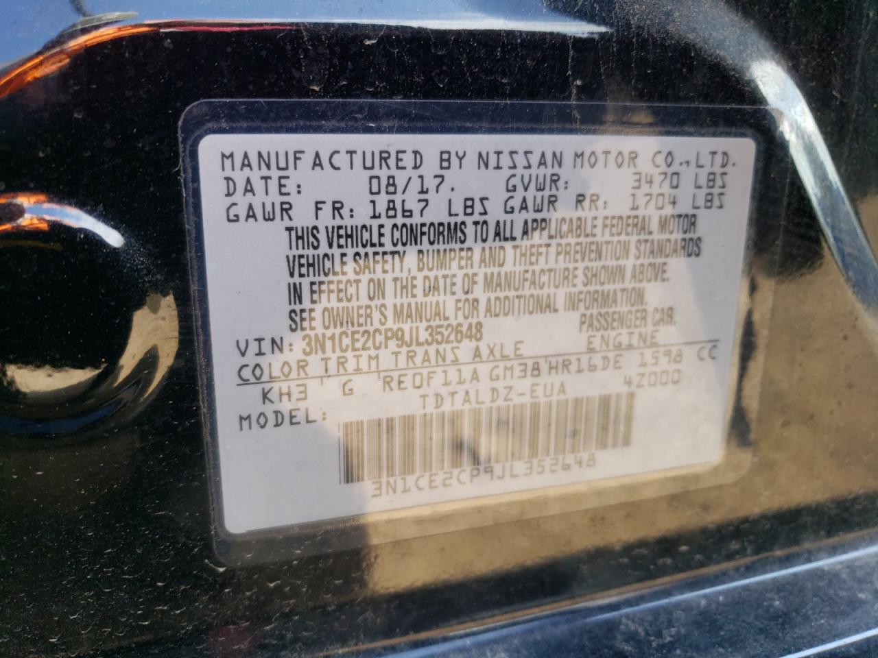 3N1CE2CP9JL352648 2018 Nissan Versa Note S