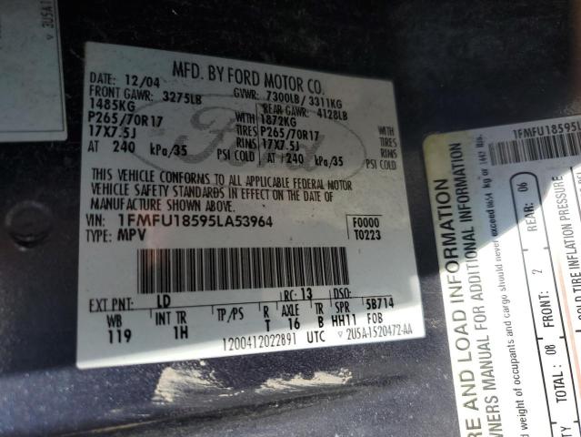 2005 Ford Expedition Eddie Bauer VIN: 1FMFU18595LA53964 Lot: 57276034