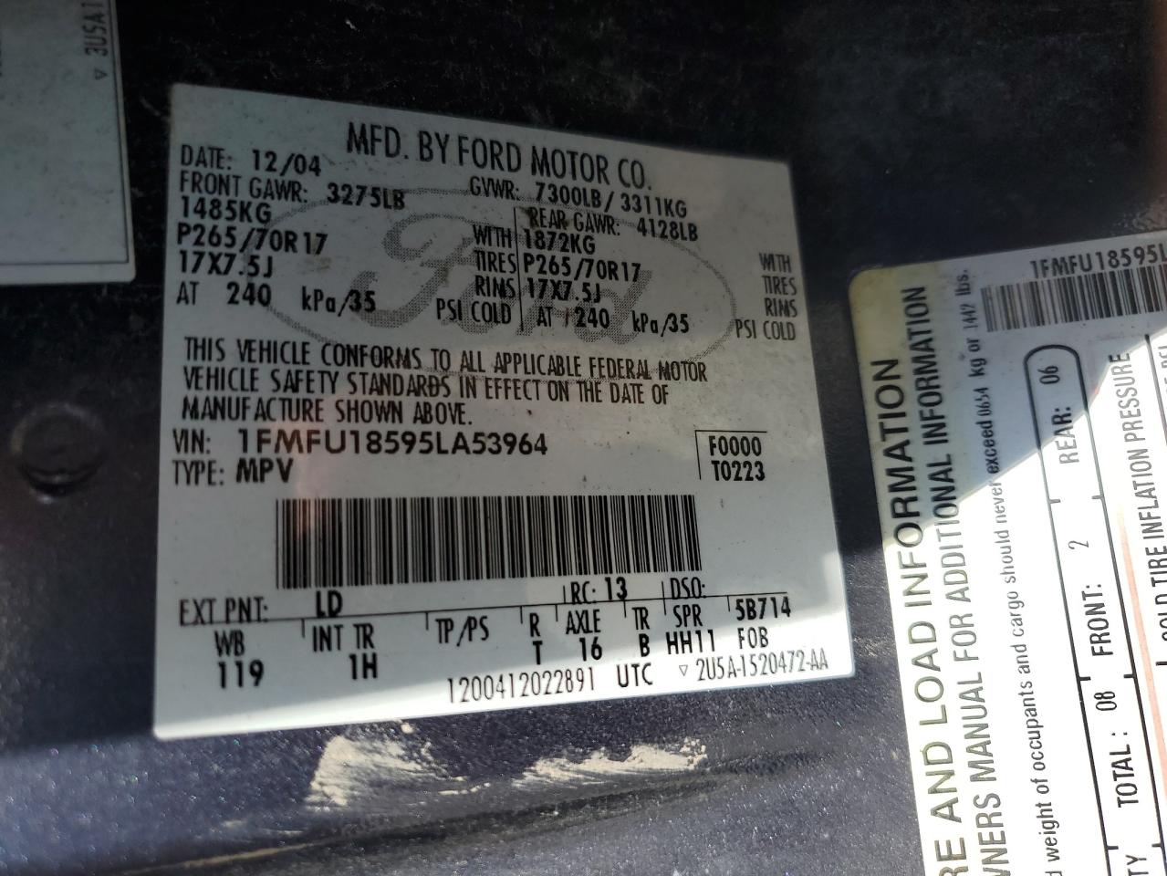 1FMFU18595LA53964 2005 Ford Expedition Eddie Bauer