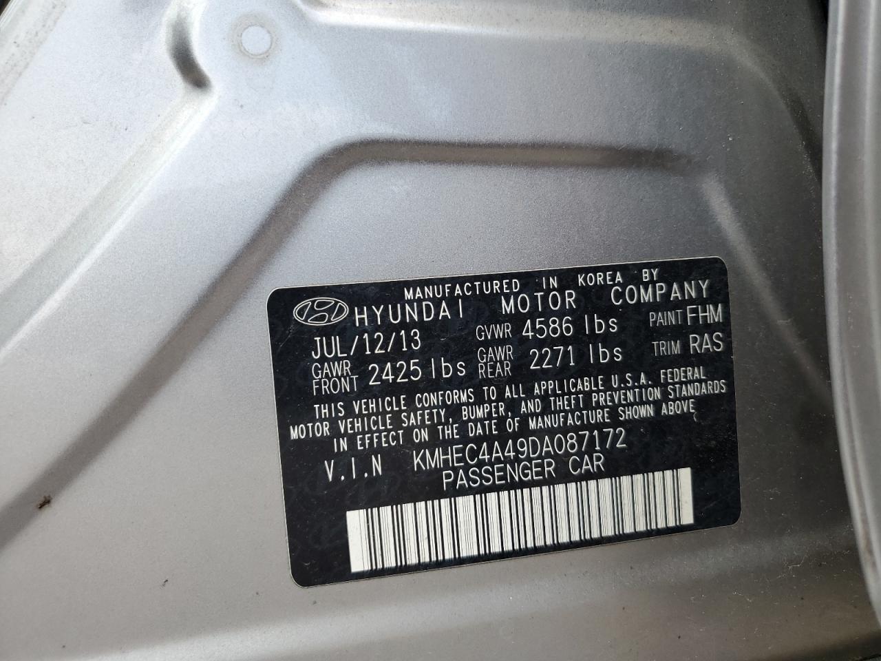 KMHEC4A49DA087172 2013 Hyundai Sonata Hybrid