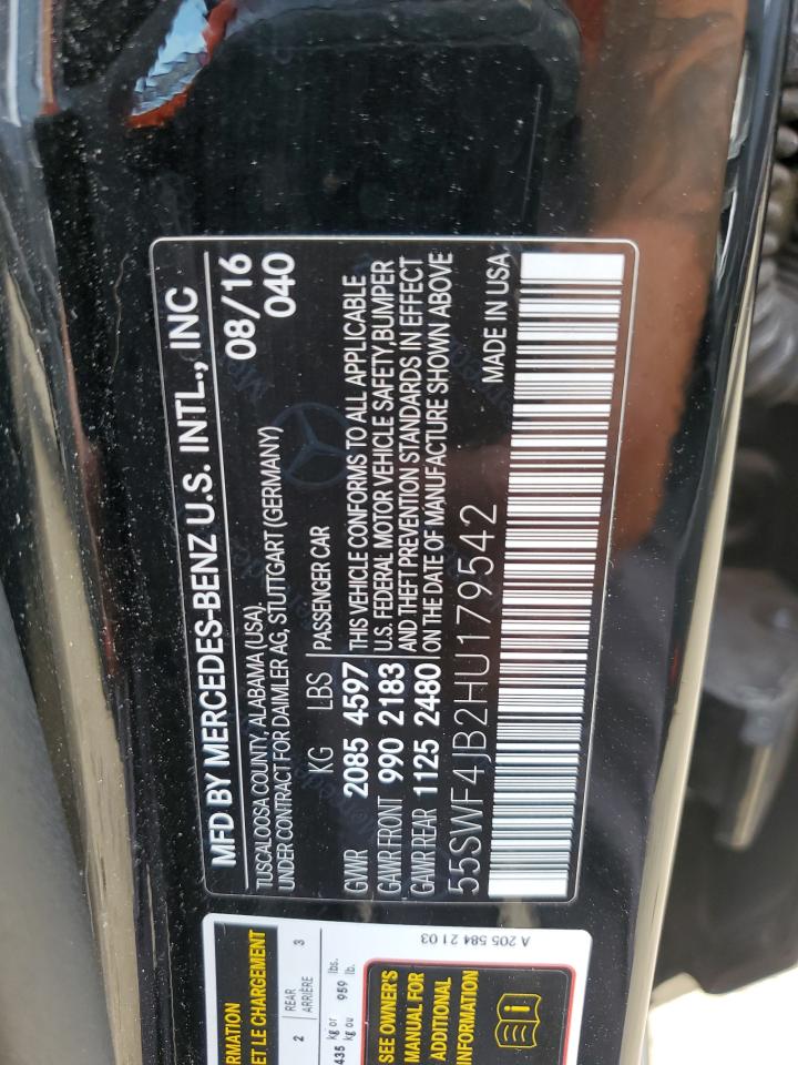 55SWF4JB2HU179542 2017 Mercedes-Benz C 300