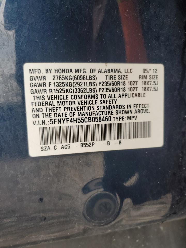 5FNYF4H55CB058460 2012 Honda Pilot Exl