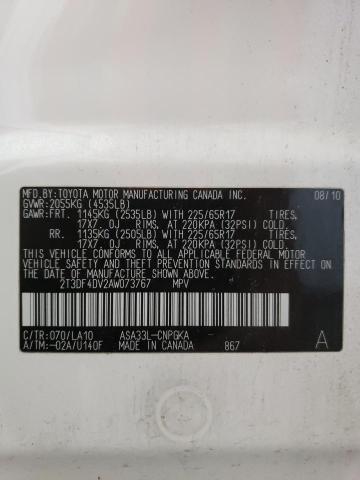 2010 Toyota Rav4 Limited VIN: 2T3DF4DV2AW073767 Lot: 57008704