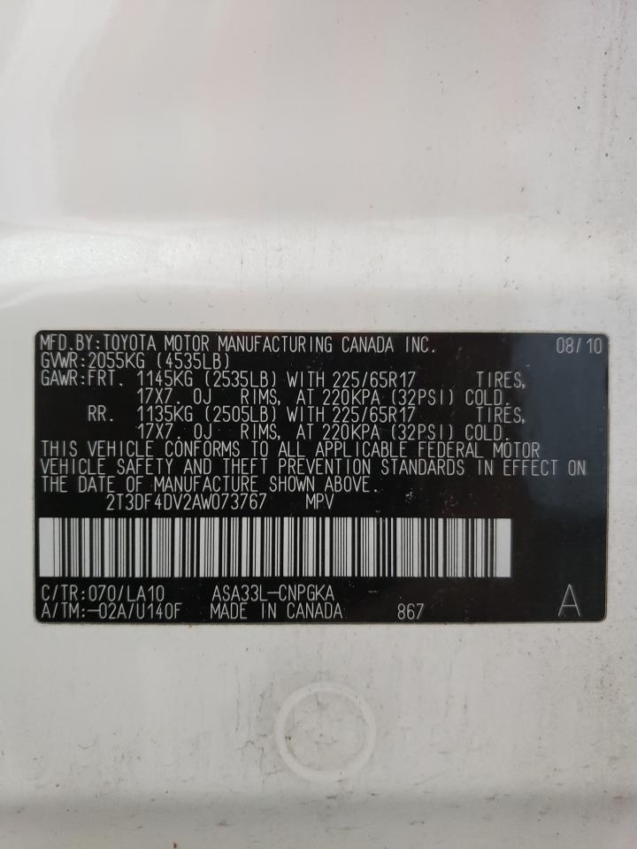 2T3DF4DV2AW073767 2010 Toyota Rav4 Limited