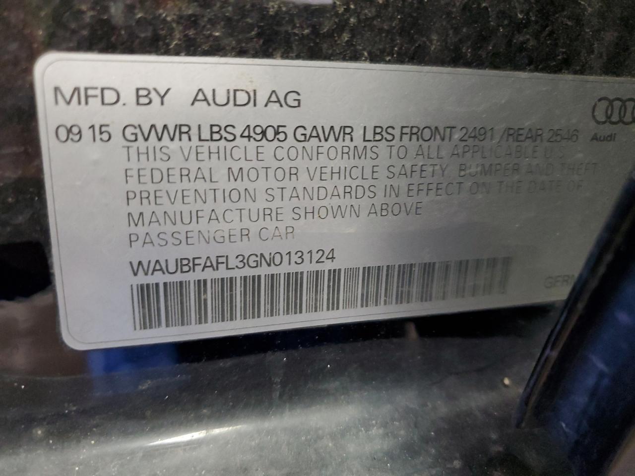 WAUBFAFL3GN013124 2016 Audi A4 Premium S-Line