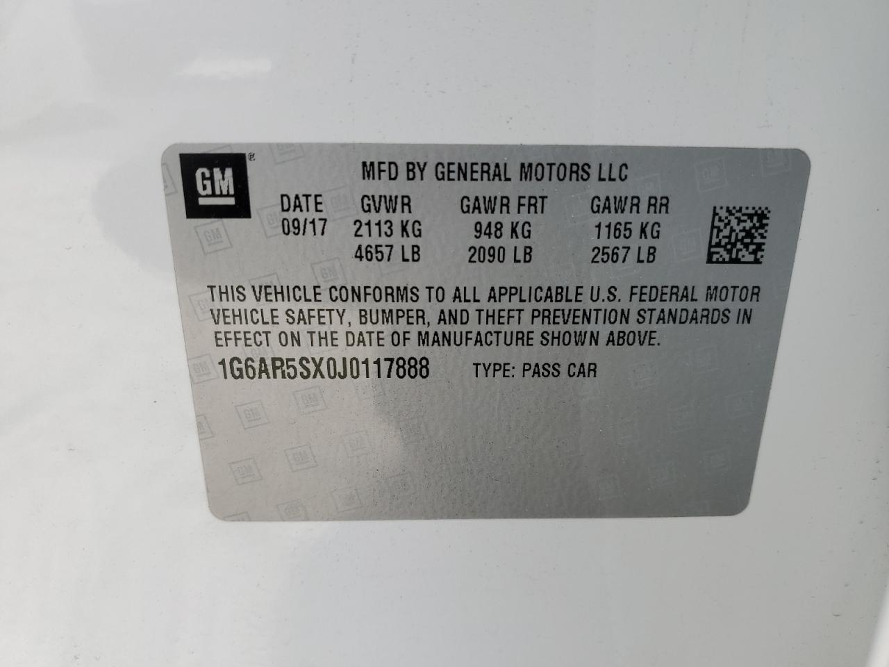 1G6AR5SX0J0117888 2018 Cadillac Cts Luxury