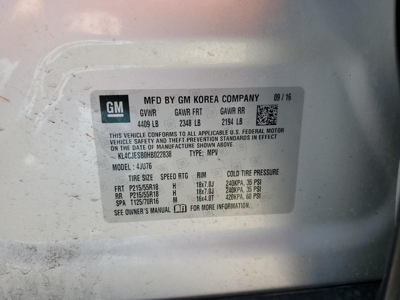 KL4CJESB0HB022838 2017 Buick Encore Preferred