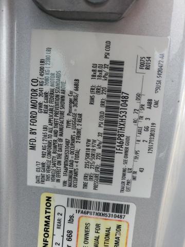 2017 Ford Mustang VIN: 1FA6P8THXH5310487 Lot: 58453744