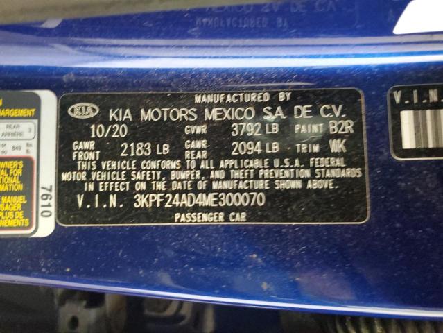 2021 Kia Forte Fe VIN: 3KPF24AD4ME300070 Lot: 59722094
