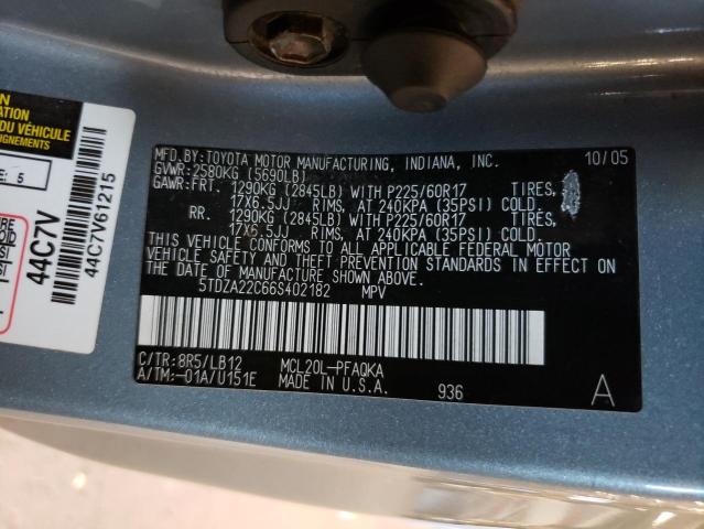 2006 Toyota Sienna Xle VIN: 5TDZA22C66S402182 Lot: 57786144