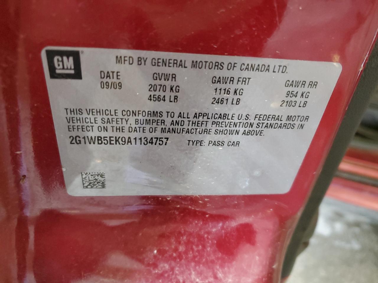 2G1WB5EK9A1134757 2010 Chevrolet Impala Lt