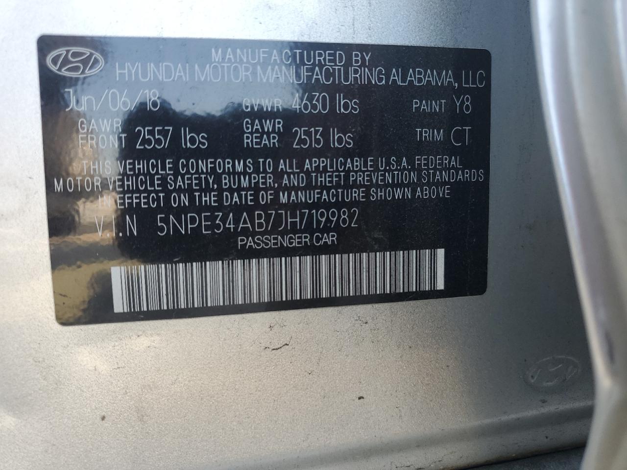 5NPE34AB7JH719982 2018 Hyundai Sonata Sport