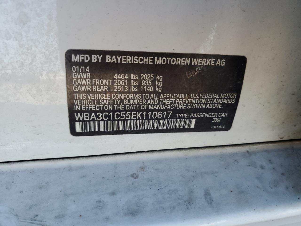 WBA3C1C55EK110617 2014 BMW 328 I Sulev