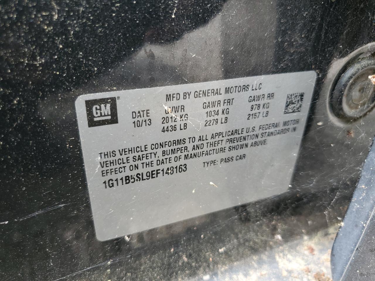 1G11B5SL9EF148163 2014 Chevrolet Malibu Ls