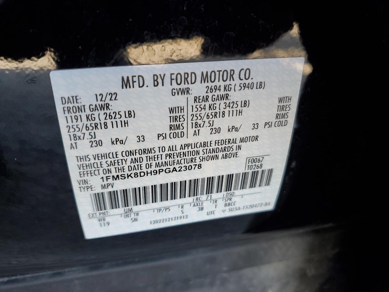 1FMSK8DH9PGA23078 2023 Ford Explorer Xlt