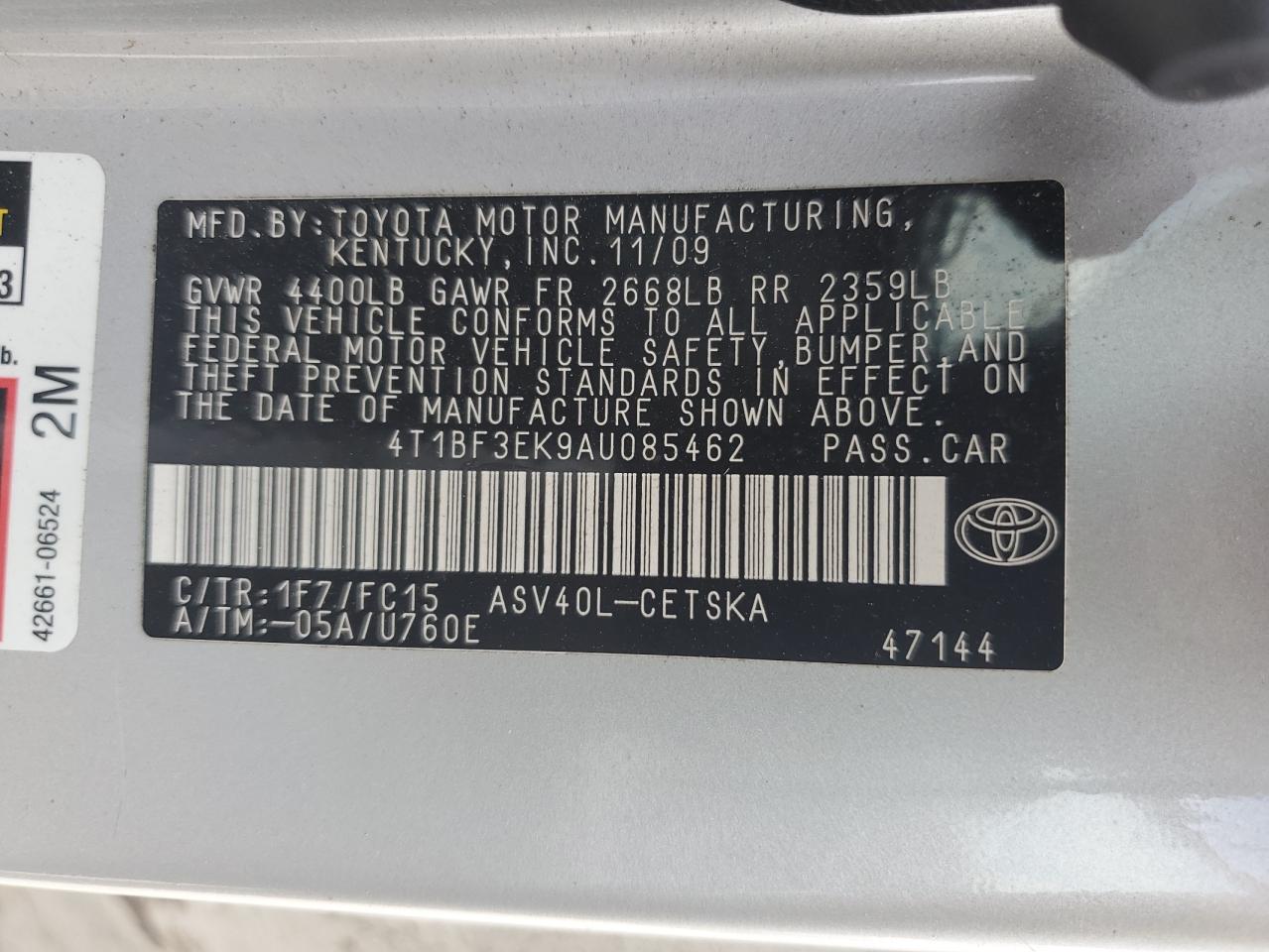 4T1BF3EK9AU085462 2010 Toyota Camry Base