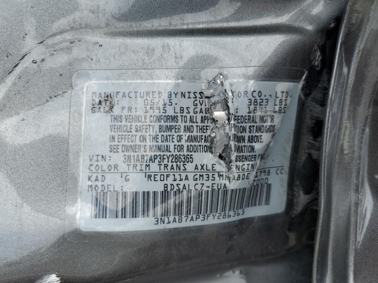 3N1AB7AP3FY286365 2015 Nissan Sentra S