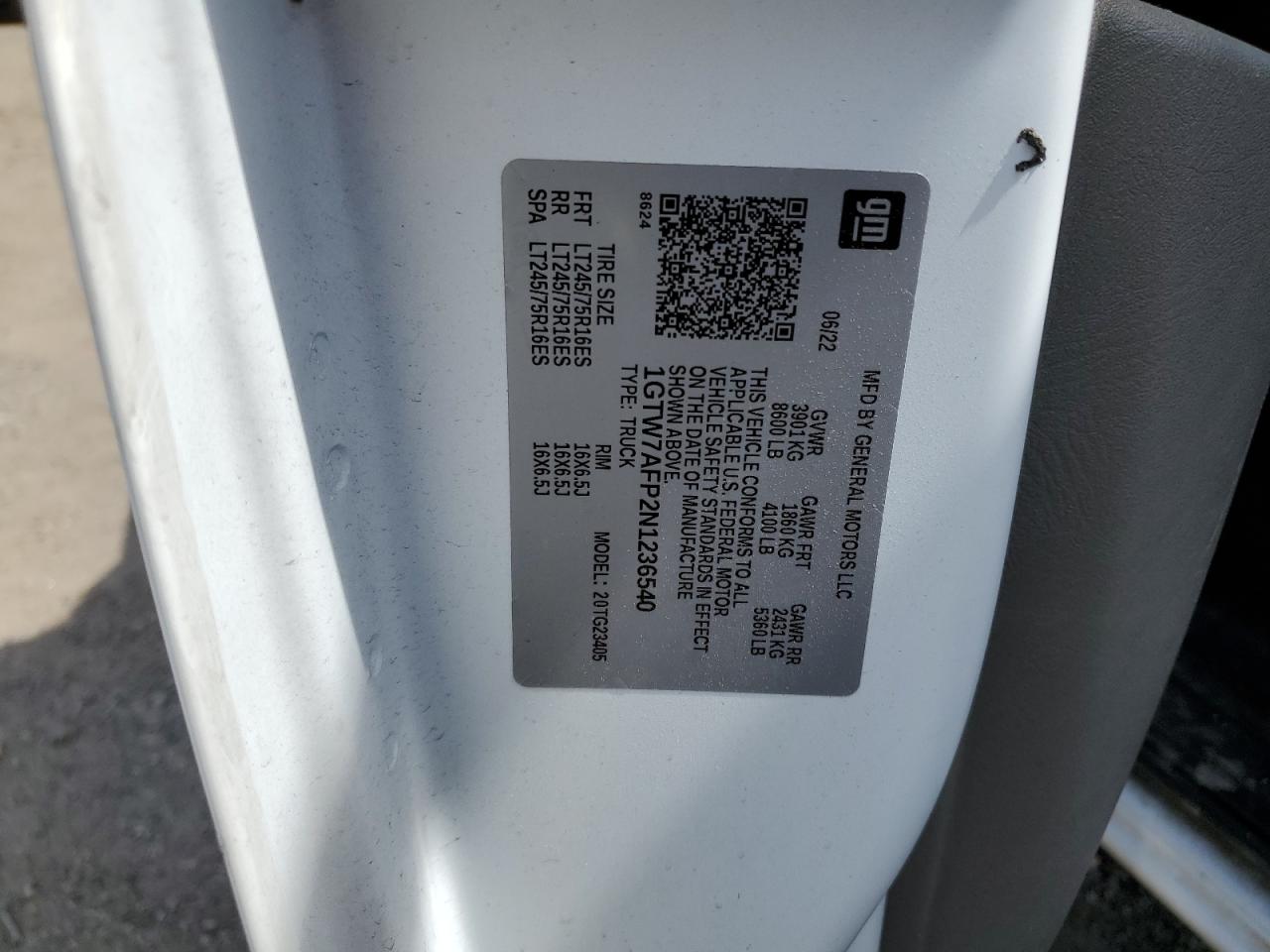 1GTW7AFP2N1236540 2022 GMC Savana G2500