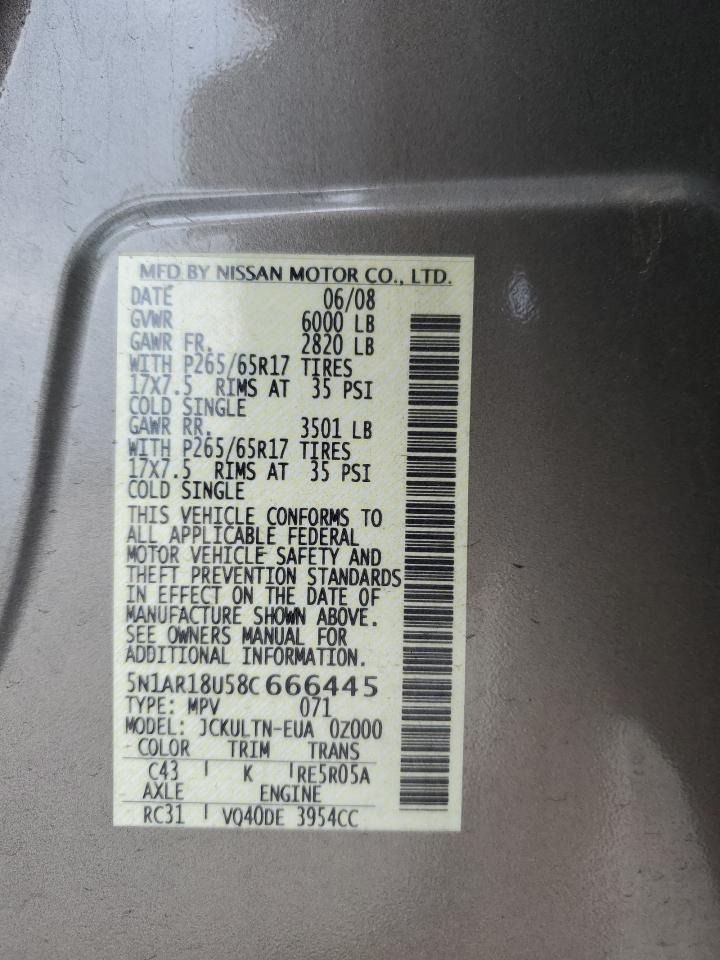 5N1AR18U58C666445 2008 Nissan Pathfinder S