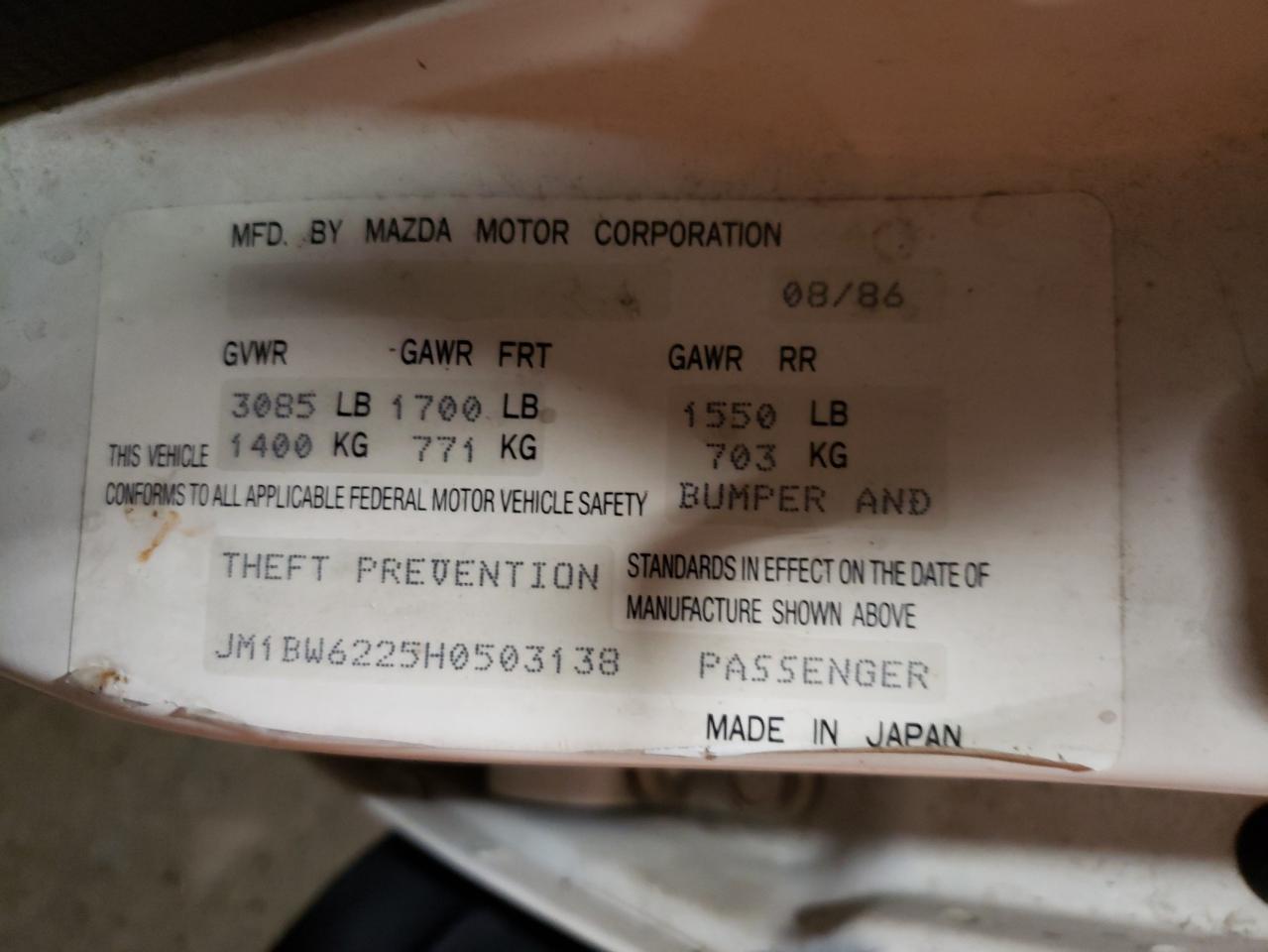 JM1BW6225H0503138 1987 Mazda 323