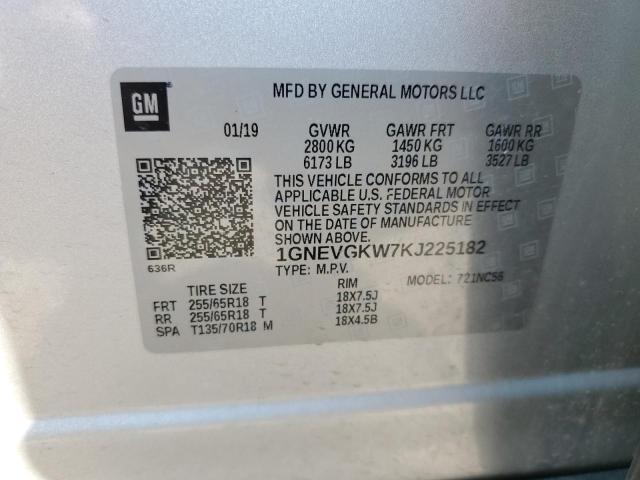 2019 Chevrolet Traverse Lt VIN: 1GNEVGKW7KJ225182 Lot: 60050514