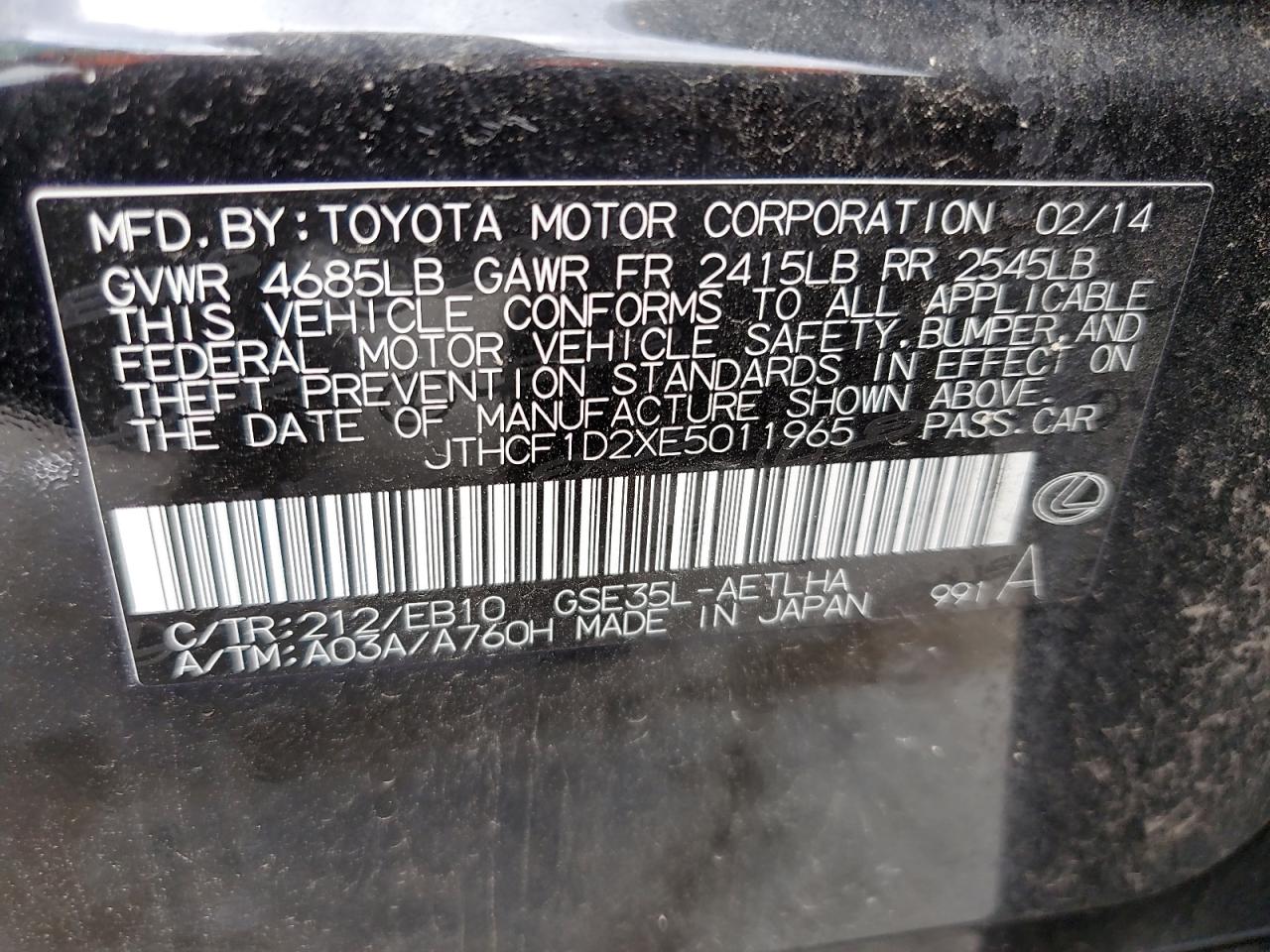 JTHCF1D2XE5011965 2014 Lexus Is 250