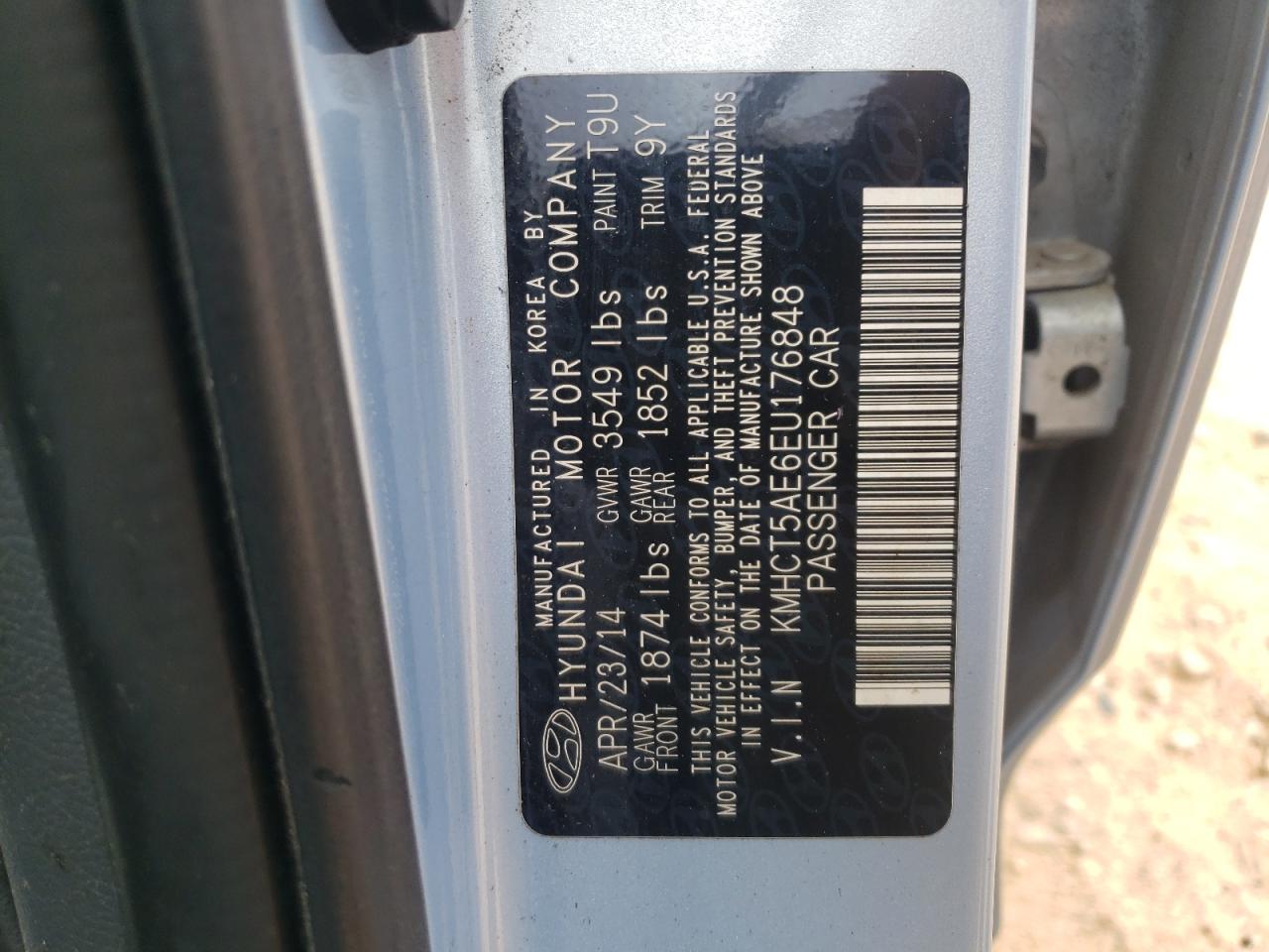 KMHCT5AE6EU176848 2014 Hyundai Accent Gls