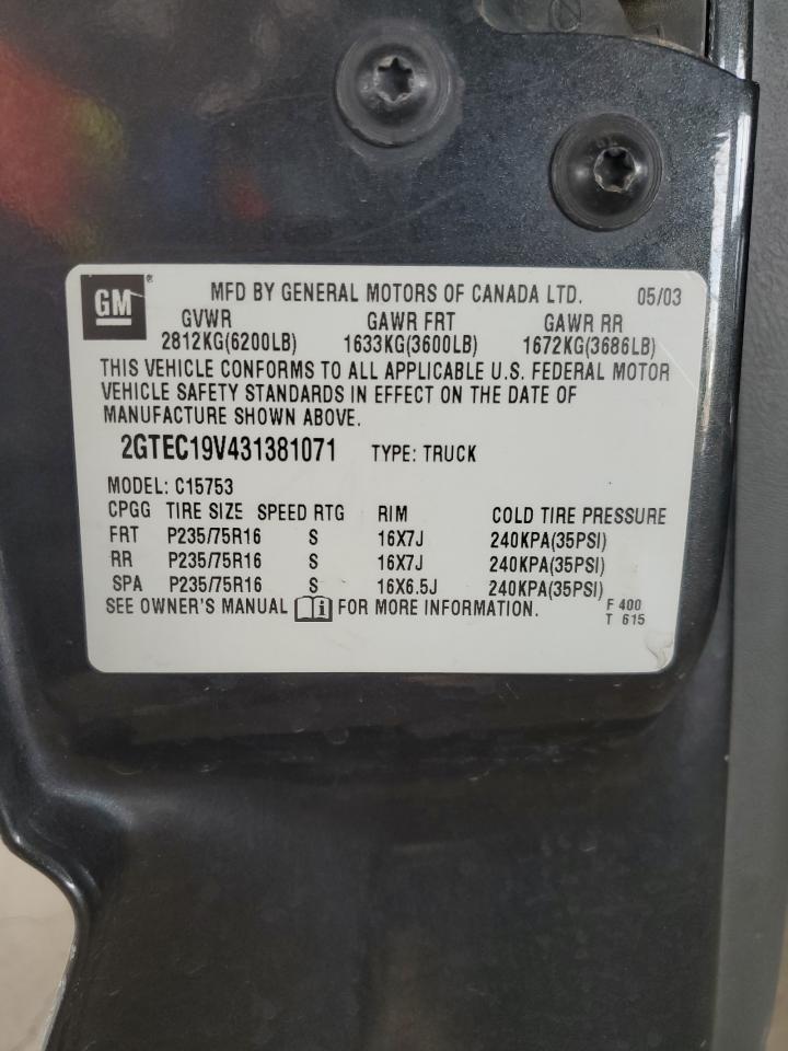 2GTEC19V431381071 2003 GMC New Sierra C1500