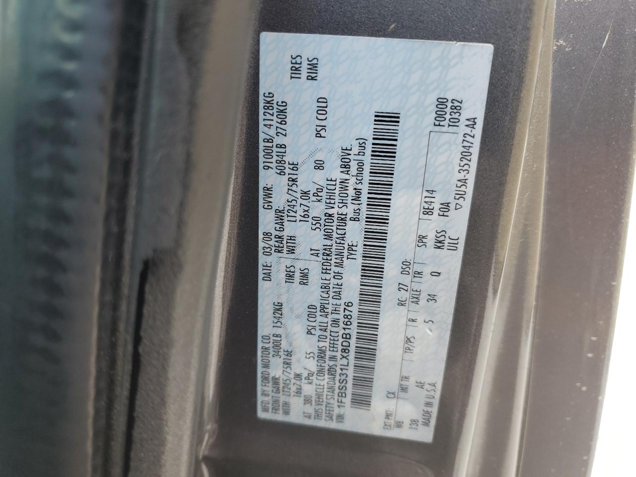 1FBSS31LX8DB16876 2008 Ford Econoline E350 Super Duty Wagon