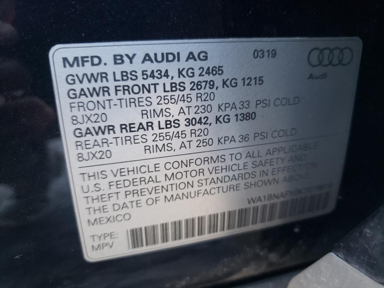 WA1BNAFY0K2079619 2019 Audi Q5 Premium Plus