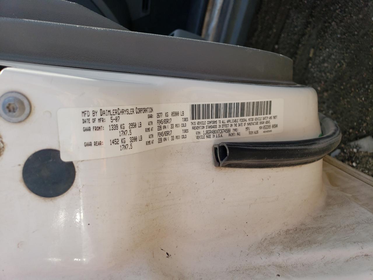 1J8GR48KX7C674580 2007 Jeep Grand Cherokee Laredo