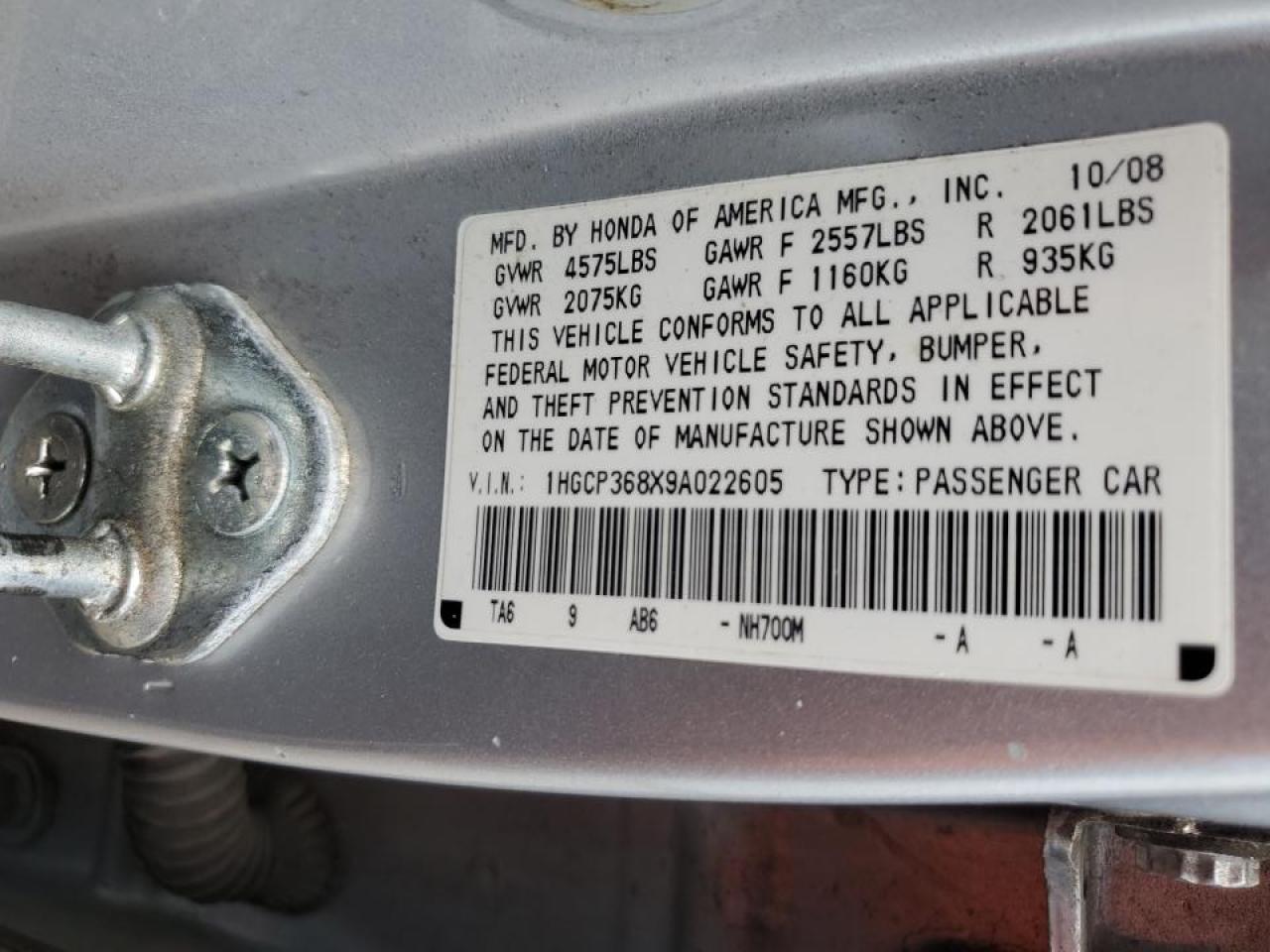 1HGCP368X9A022605 2009 Honda Accord Exl