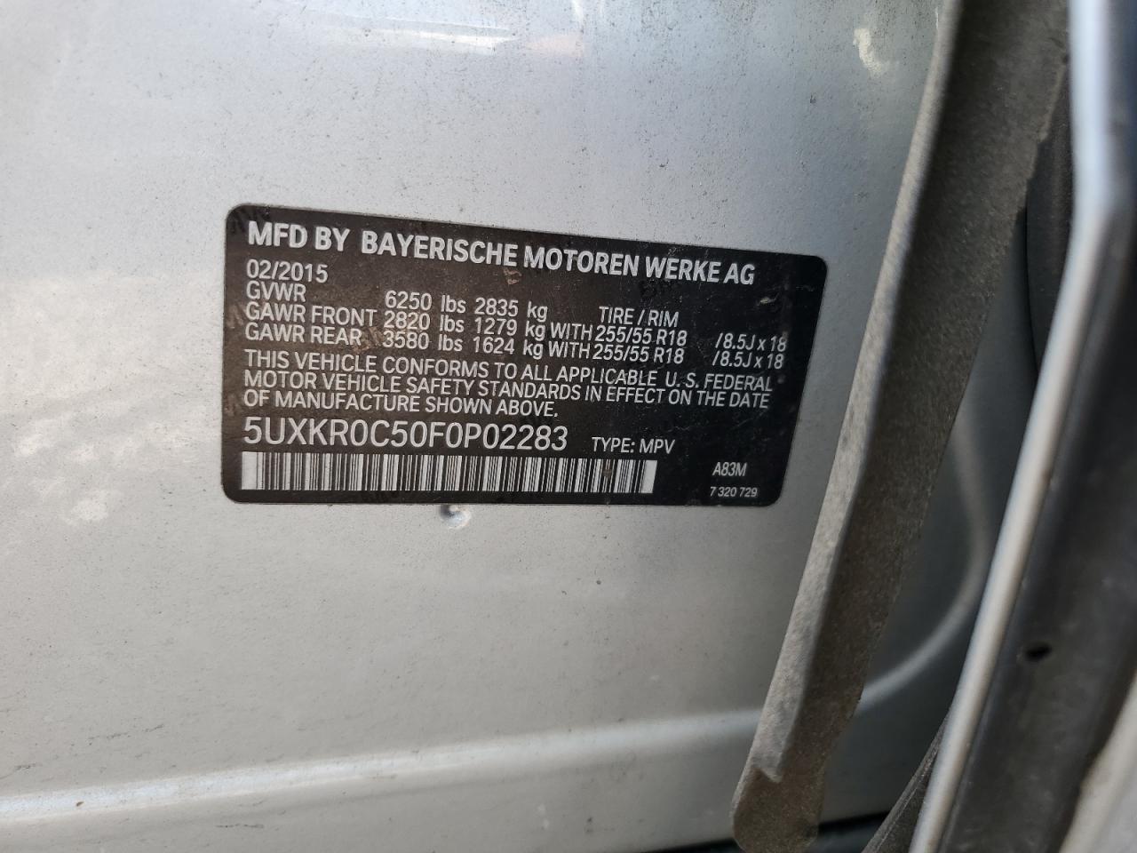 5UXKR0C50F0P02283 2015 BMW X5 xDrive35I