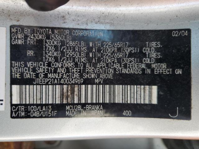 2004 Toyota Highlander VIN: JTEEP21A140034969 Lot: 59339564