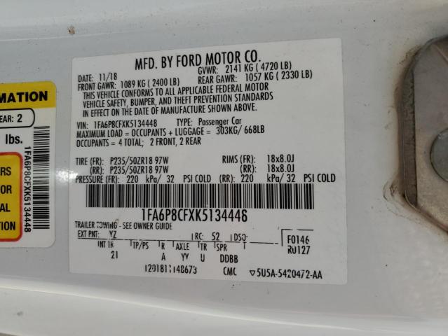 2019 Ford Mustang Gt VIN: 1FA6P8CFXK5134448 Lot: 57404404