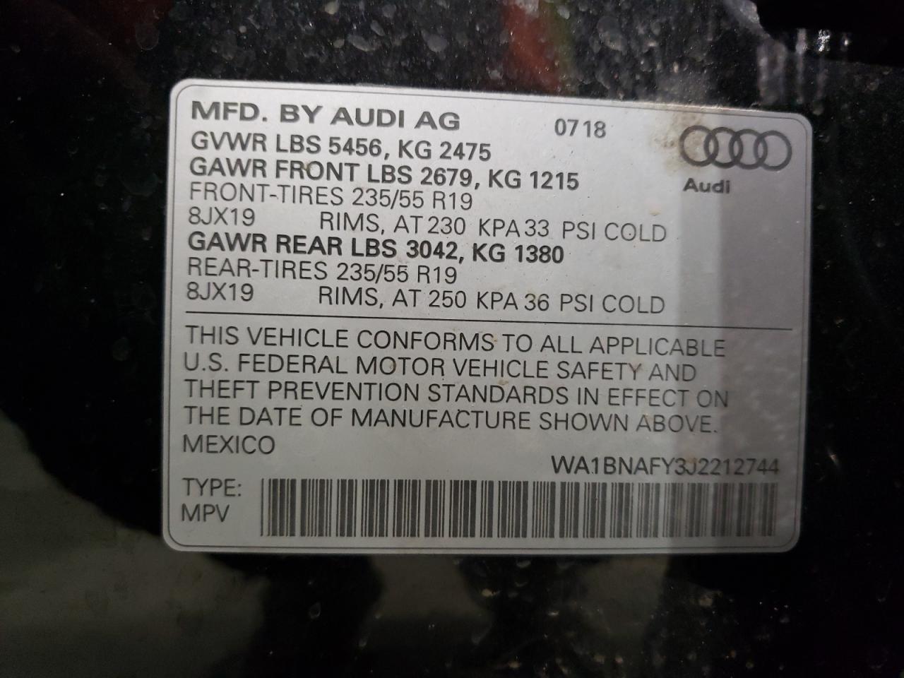 WA1BNAFY3J2212744 2018 Audi Q5 Premium Plus